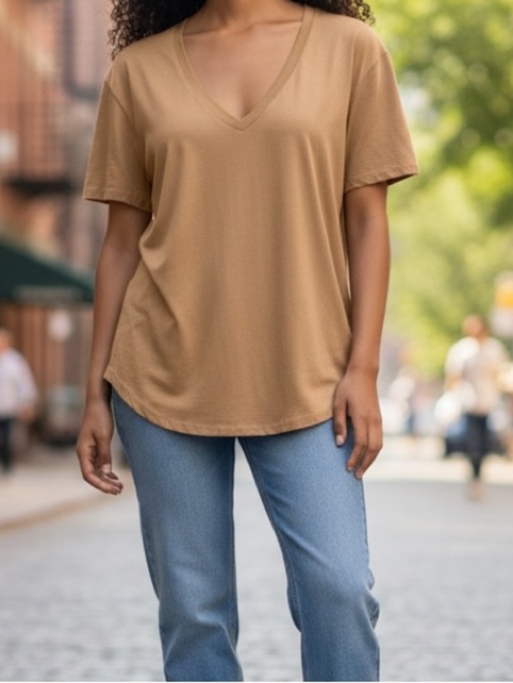 American Eagle Outfitters Light Brown V-Neck Tee